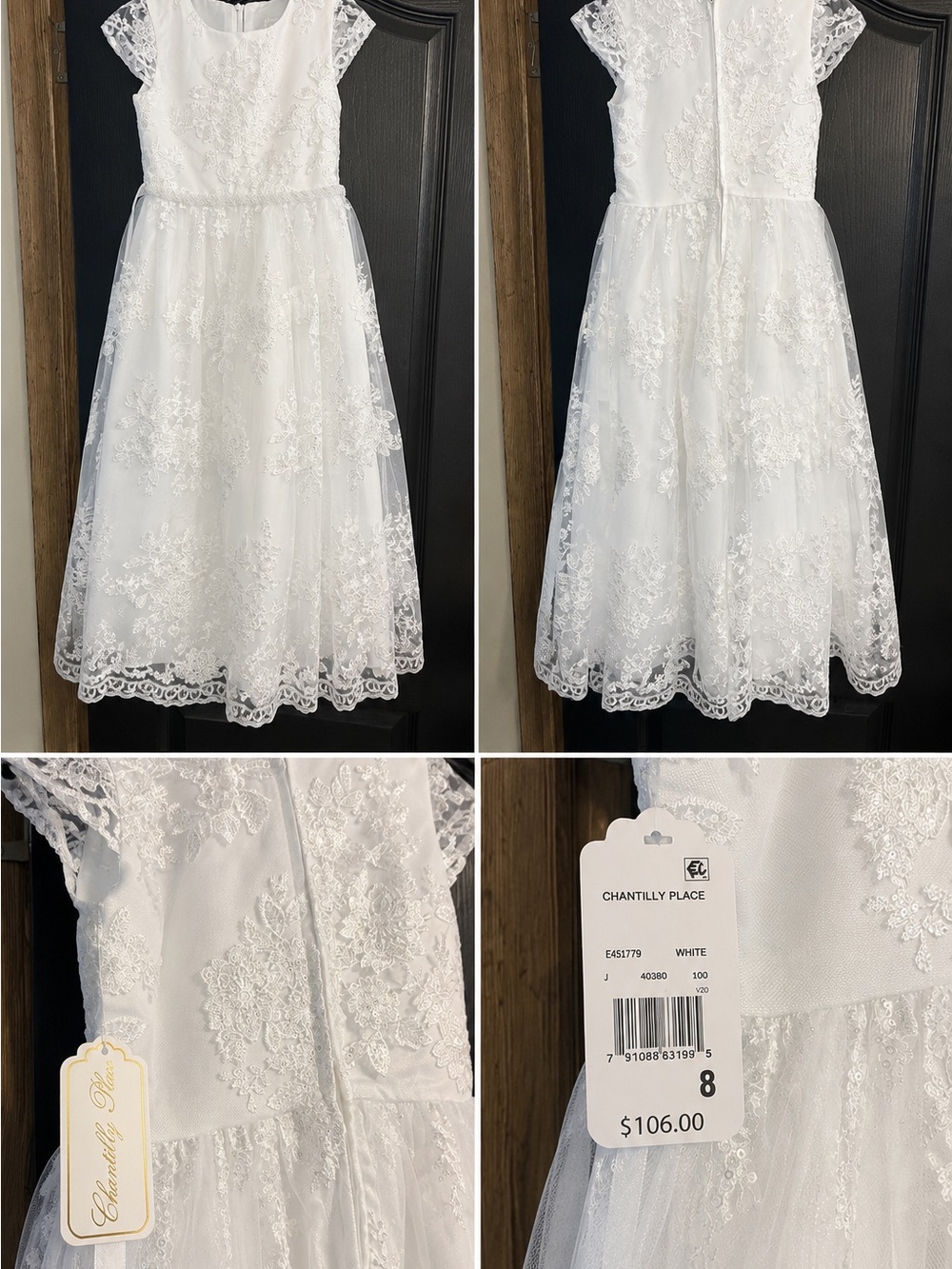 Girls Chantilly Place White Lace Formal Dress – Size 8